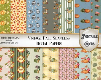 Vintage fall digital paper, seamless patterns for scrapbooking and decoupage