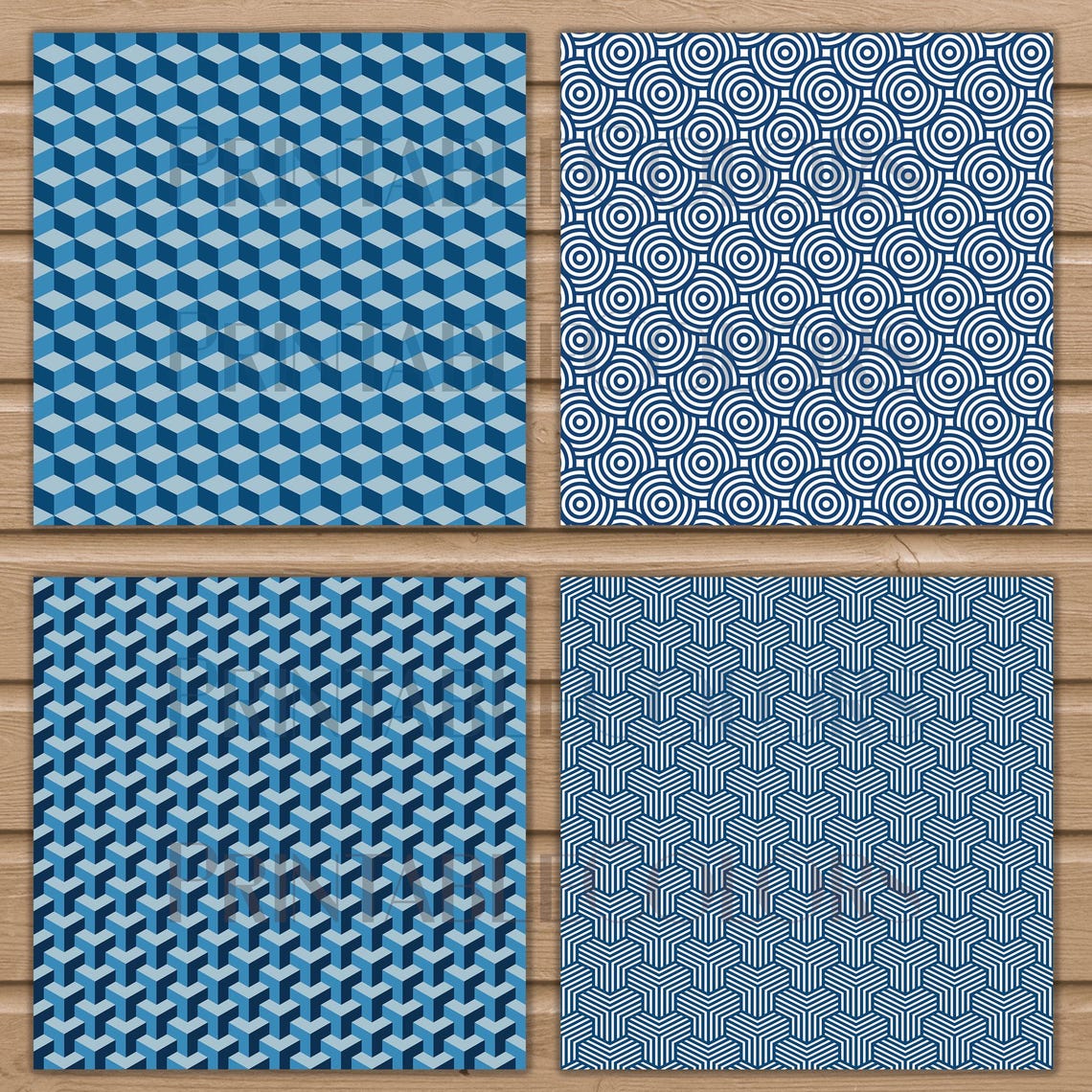 Modern Blue Geometric Patterns - Seamless Digital Papers for Scrapbook ...