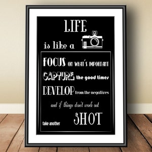 Life is like a camera, digital download, instant download, printable art, typographic print, motivational, life, life quote, life poster