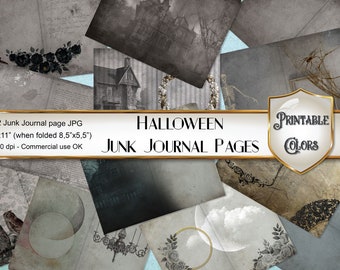 Halloween Vintage Junk Journal, Papier numérique Vintage Halloween pour scrapbooking et découpage