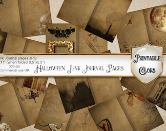 Halloween digital Junk Journal, vintage Halloween carte numérique pour scrapbooking et découplage