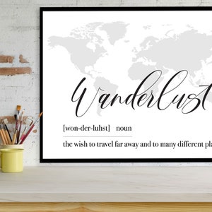 Wanderlust significa impresión digital, decoración del hogar, arte tipográfico