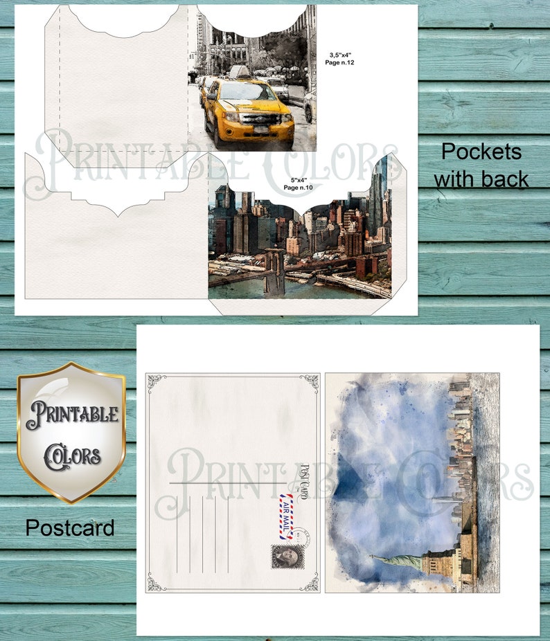 Watercolor New York Journal Ephemera Digital Download NYC Ephemera for