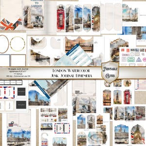 Digital Journal Londra ephemera ad acquerello - elementi per scrapbooking Londra acquerello e sketch
