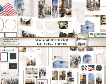 Watercolor New York journal ephemera - digital download - NYC ephemera for scrapbooking and decoupage