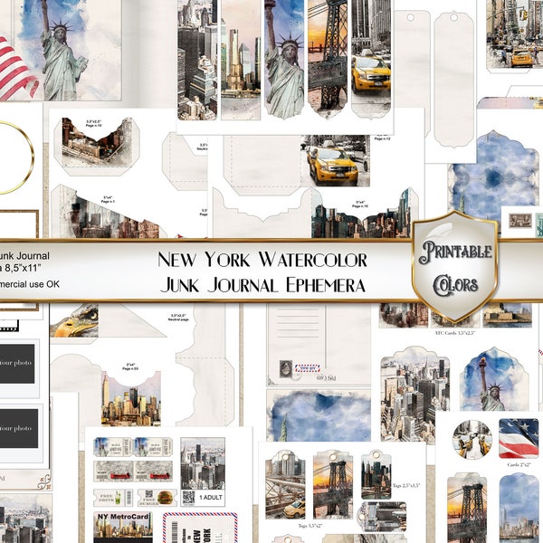 Digital Journal New York éphémères aquarelles - éléments pour le scrapbooking NYC aquarelle et croquis