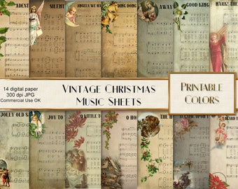 Vintage Christmas Sheet Music Digital Paper for scrapbook, decoupage, creative artworks