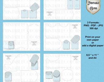 Digital download journal pockets templates, 6 printable pockets and cards templates