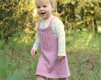 Pink Toddler Overall Dress, Toddler Pinafore Dress, Knitted Toddler Dress, Merino Wool Girls Dress, Toddler Dungaree Dress, Baby Girl Dress