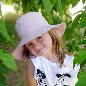 Girls Linen Sun Hat, Girls Summer Hat Wide Brim image 2
