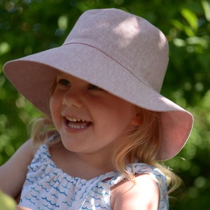 Girls Linen Sun Hat, Girls Summer Hat Wide Brim image 1