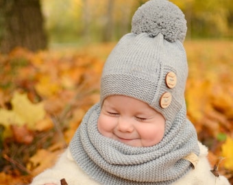 Toddler Boy Beanie, Toddler Girl Knit Hat, Toddler Winter Hat, Girl Hat With Pompom, Merino Wool Boy Hats, Toddler Boy Hat, Toddler Girl Hat