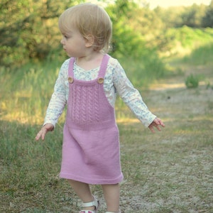 Pink Toddler Overall Dress, Toddler Pinafore Dress, Knitted Toddler Dress, Merino Wool Girls Dress, Toddler Dungaree Dress, Baby Girl Dress image 3