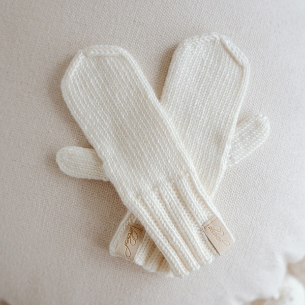 Mitaines bébé tricotées avec ficelle, Mitaines chaudes en laine faites main pour l'hiver, Mitaines blanc crème pour filles et garçons