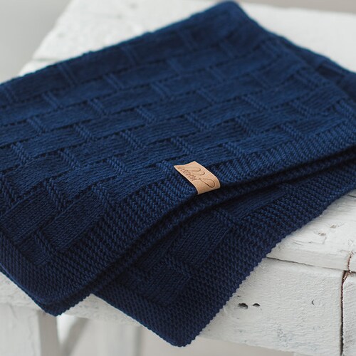 Baby Boy Blanket Navy Blue Knitted Baby Blanket Baby Girl Etsy