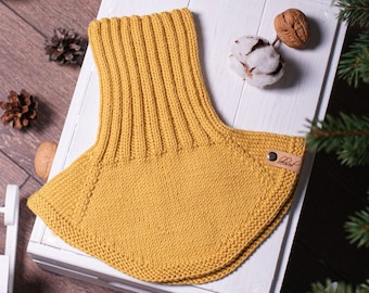 Knitted Neck Warmer for Kids, Turtleneck Scarf for Winter, Merino Wool Neck Gaiter, Yellow Hand  Knitted Scarf