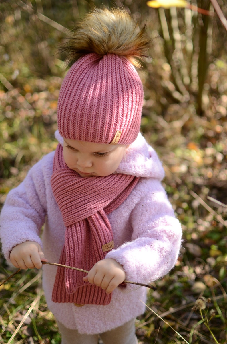 Hand Knitted Fur Pom Pom Girl Winter Hat image 3