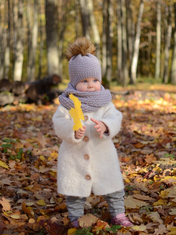 White Fur Pom Pom Hat, Girls Winter Beanie, Boys Winter Hat, Merino Wool  Baby Girl Hat, Baby Boy Faux Fur Pom Pom Beanie, Girls Winter Hat 