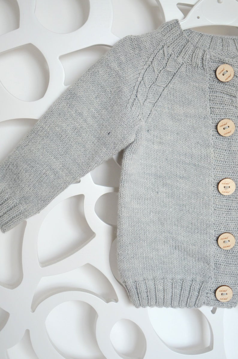 Hand Knitted Baby Cardigan Grey Merino Wool Baby Girl Etsy Australia