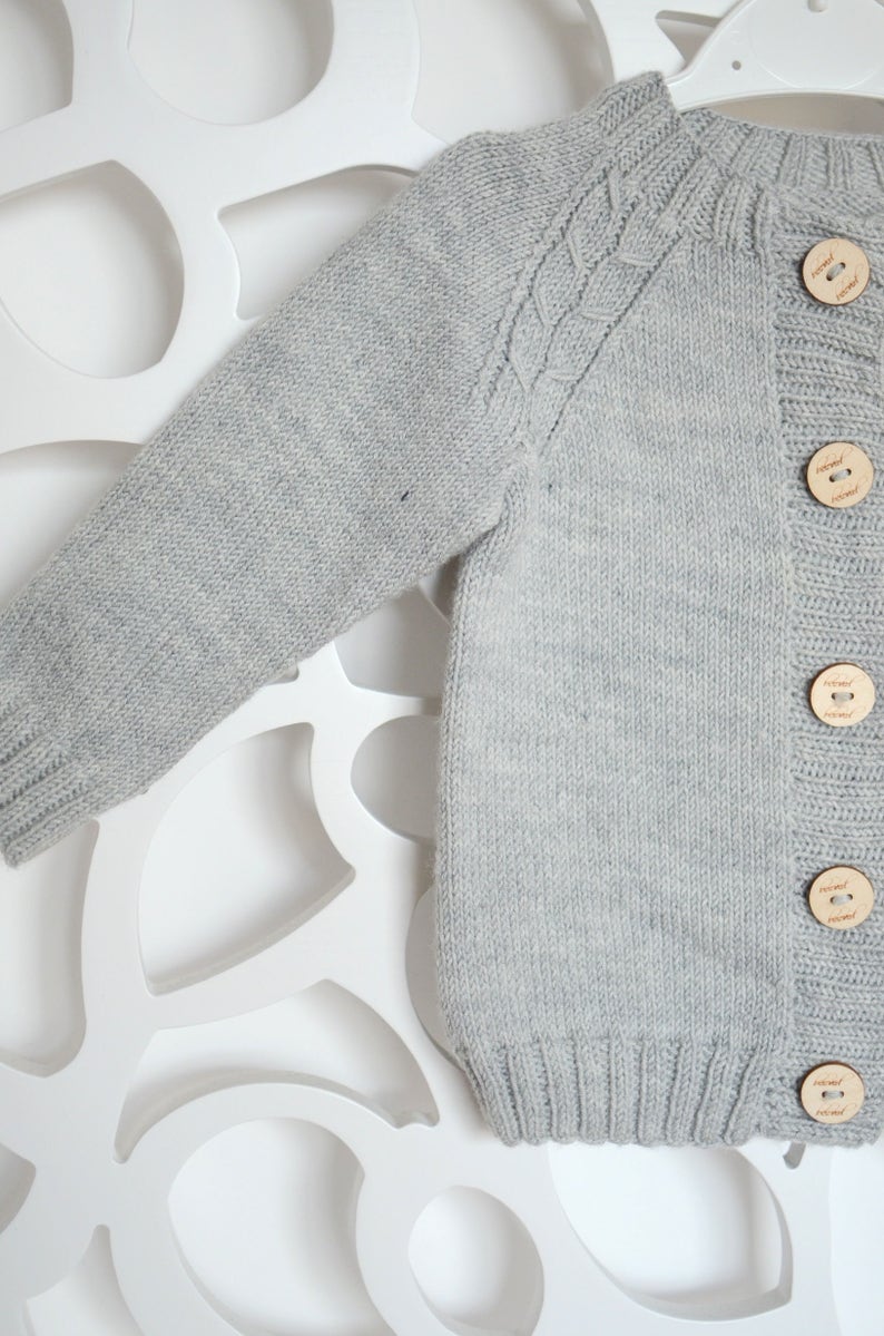 Hand Knitted Baby Cardigan Grey Merino Wool Baby Girl - Etsy Australia