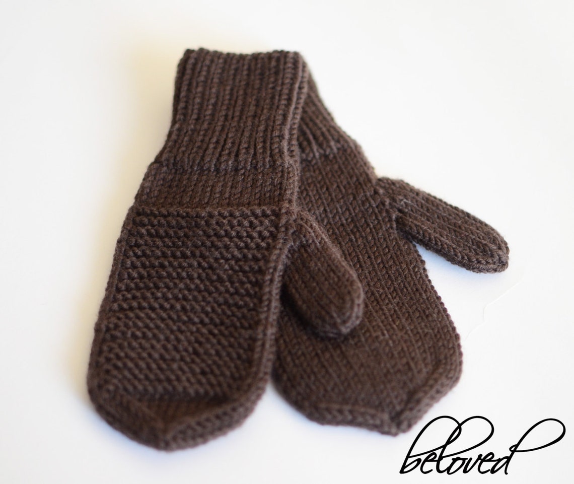 Knitted Baby Boy Mittens Winter Infant Mittens Brown Toddler Etsy