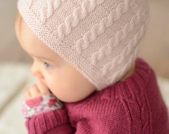 HOLIDAY CABLEKNIT BABY BONNET Hand Knit Merino Wool Baby Bonnet: Cable Knit Newborn Hat - Etsy