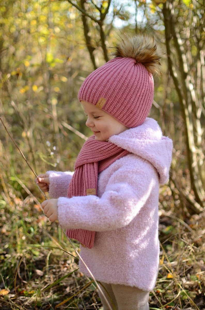 Hand Knitted Fur Pom Pom Girl Winter Hat image 1