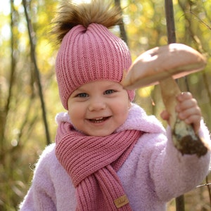 Hand Knitted Fur Pom Pom Girl Winter Hat image 4