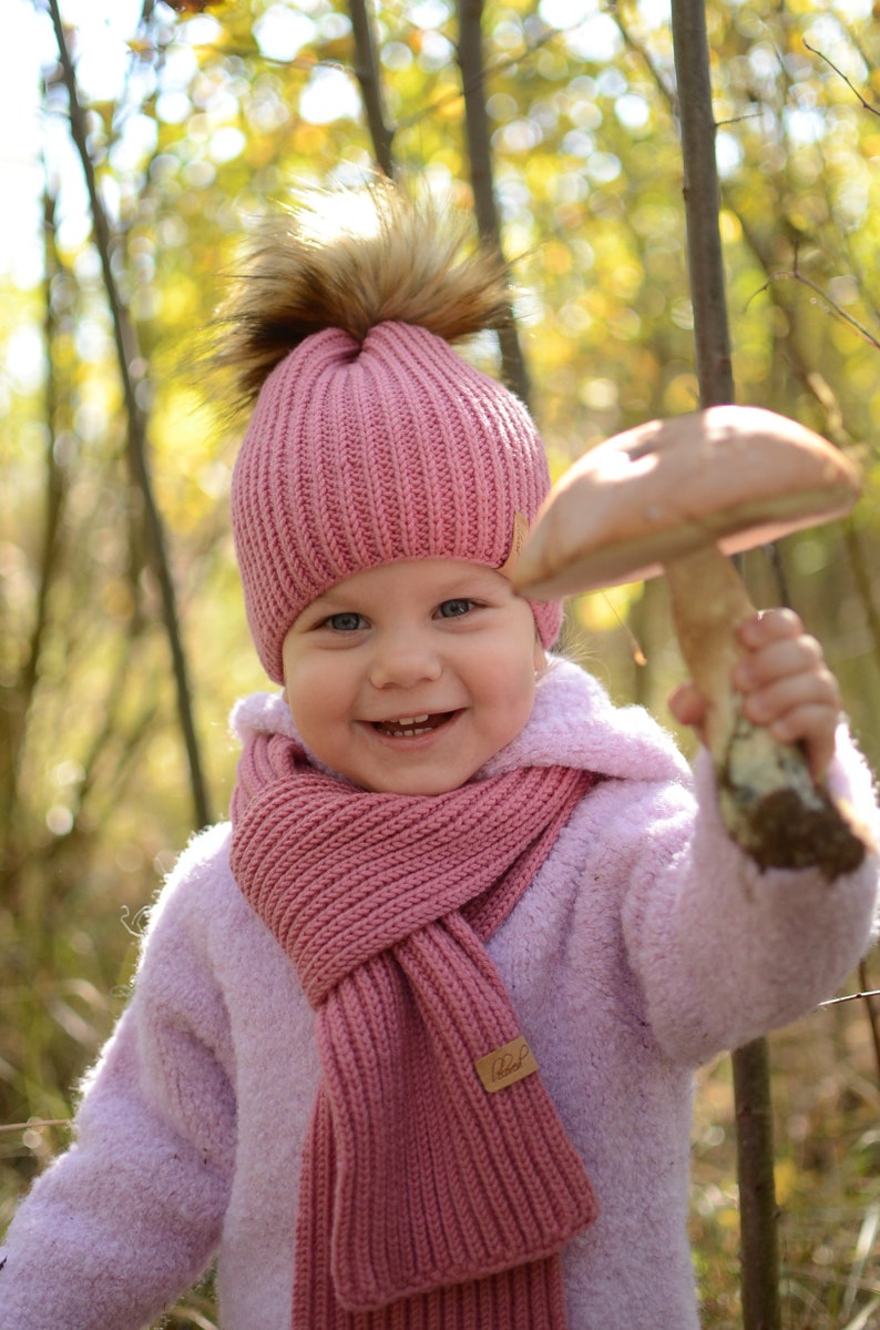 Hand Knitted Fur Pom Pom Girl Winter Hat image 4