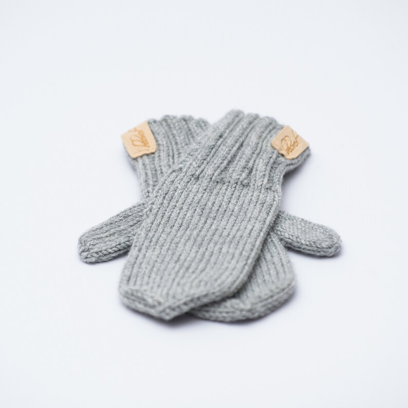 Merino Wool Kids Mittens, Knitted Boys Mittens, Light Gray Girls Mittens, Warm Winter Children Mittens, Hand Knit Toddler Mittens image 5