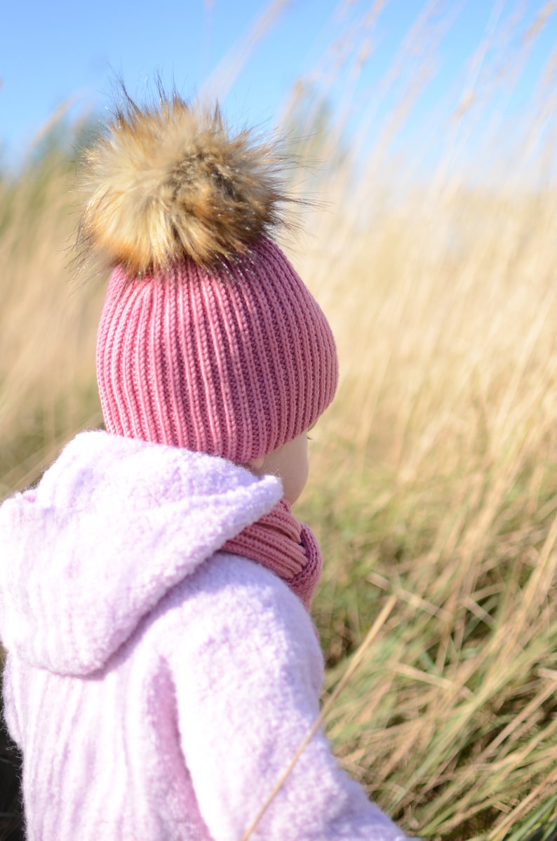 Hand Knitted Fur Pom Pom Girl Winter Hat image 5