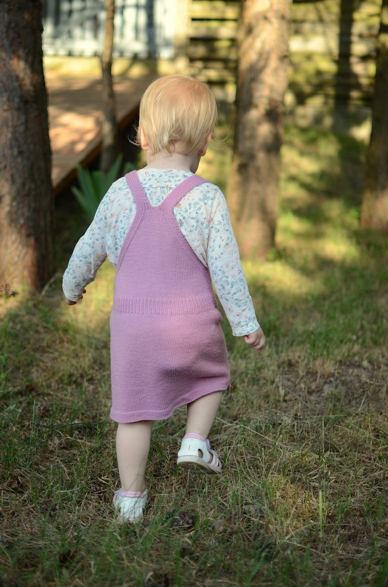 Pink Toddler Overall Dress, Toddler Pinafore Dress, Knitted Toddler Dress, Merino Wool Girls Dress, Toddler Dungaree Dress, Baby Girl Dress image 7