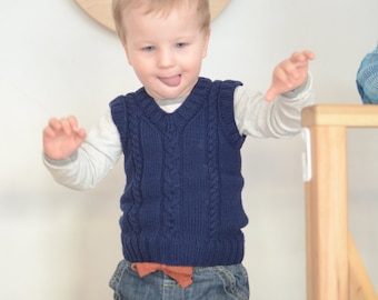 Knit Blue Boys Vest, Knit Kids Vest, Knitted Baby Vest, Hand Knit Blue Boys Vest, Knit Kids Vest, Knitted Baby Vest, Hand