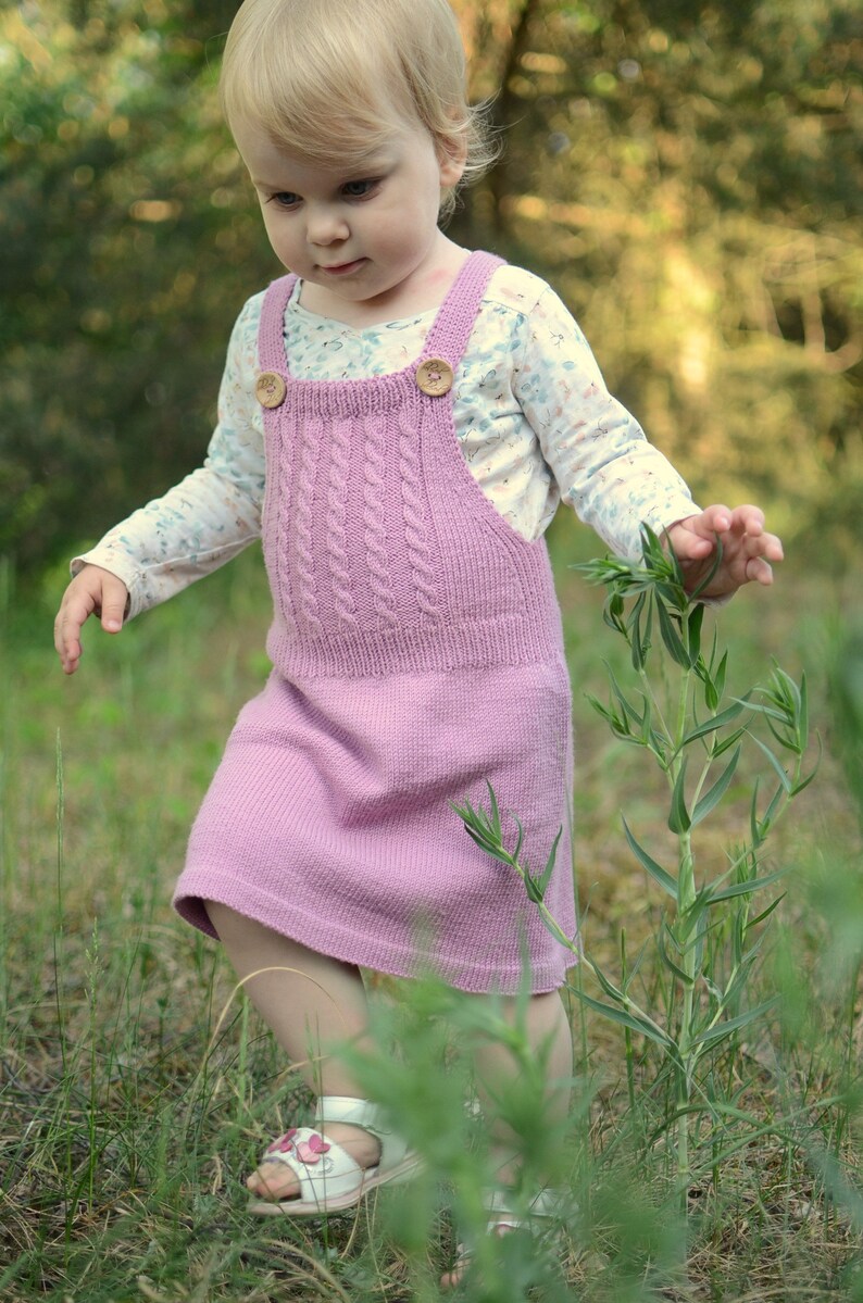 Pink Toddler Overall Dress, Toddler Pinafore Dress, Knitted Toddler Dress, Merino Wool Girls Dress, Toddler Dungaree Dress, Baby Girl Dress image 2