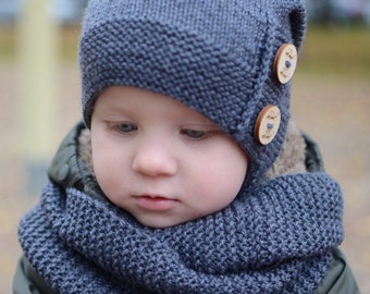 knitted hat blue wool mix gift for boy Boys hat