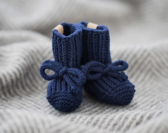 Hand Knitted Merino Wool Baby Booties with Ties