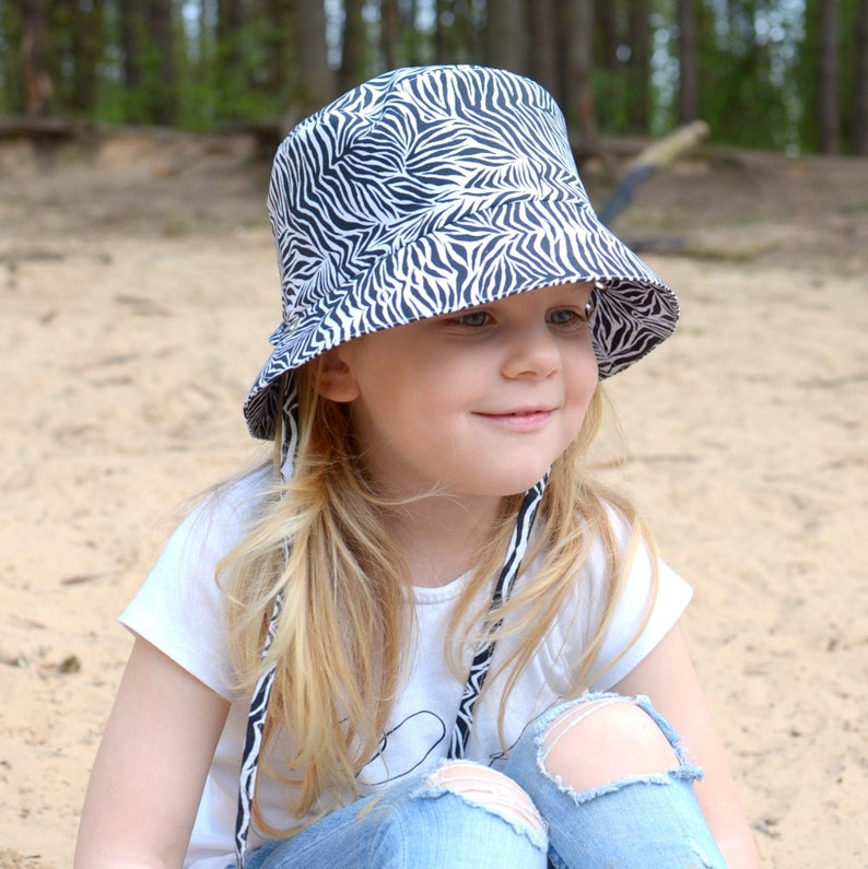 Baby Girl Sun Hat, Cotton Toddler Bucket Hat, Zebra Hat image 1