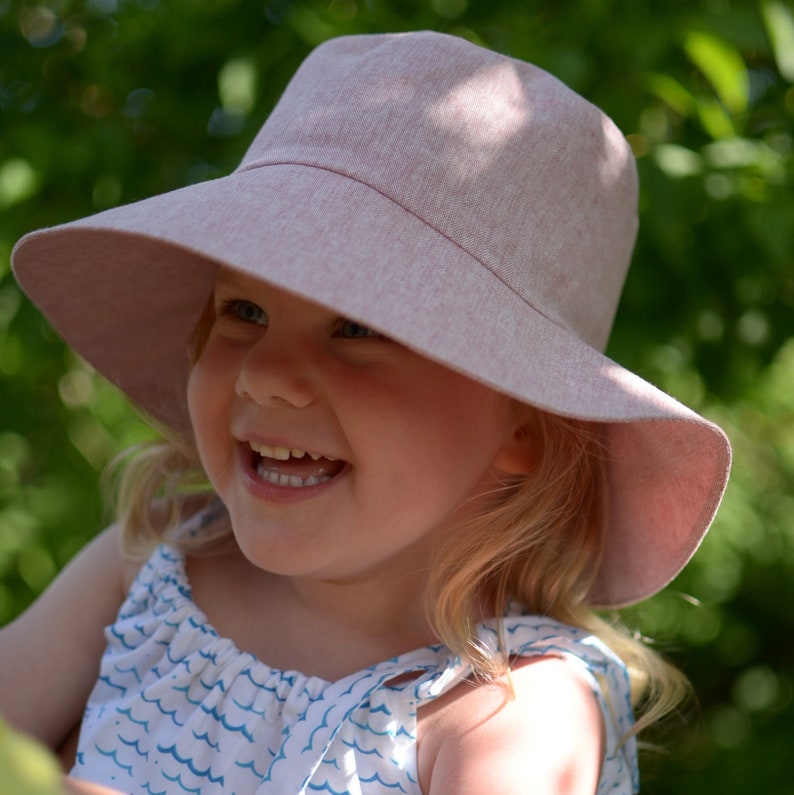 Girls Linen Sun Hat, Girls Summer Hat Wide Brim image 1