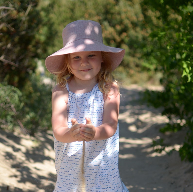 Girls Linen Sun Hat, Girls Summer Hat Wide Brim image 3