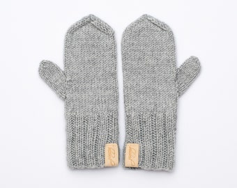 Merino Wool Kids Mittens, Knitted Boys Mittens, Light Gray Girls Mittens, Warm Winter Children Mittens, Hand Knit Toddler Mittens