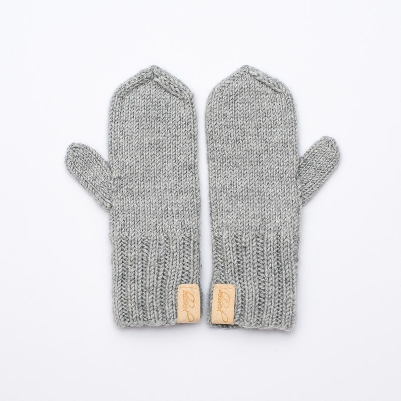 Merino Wool Kids Mittens, Knitted Boys Mittens, Light Gray Girls Mittens, Warm Winter Children Mittens, Hand Knit Toddler Mittens image 3