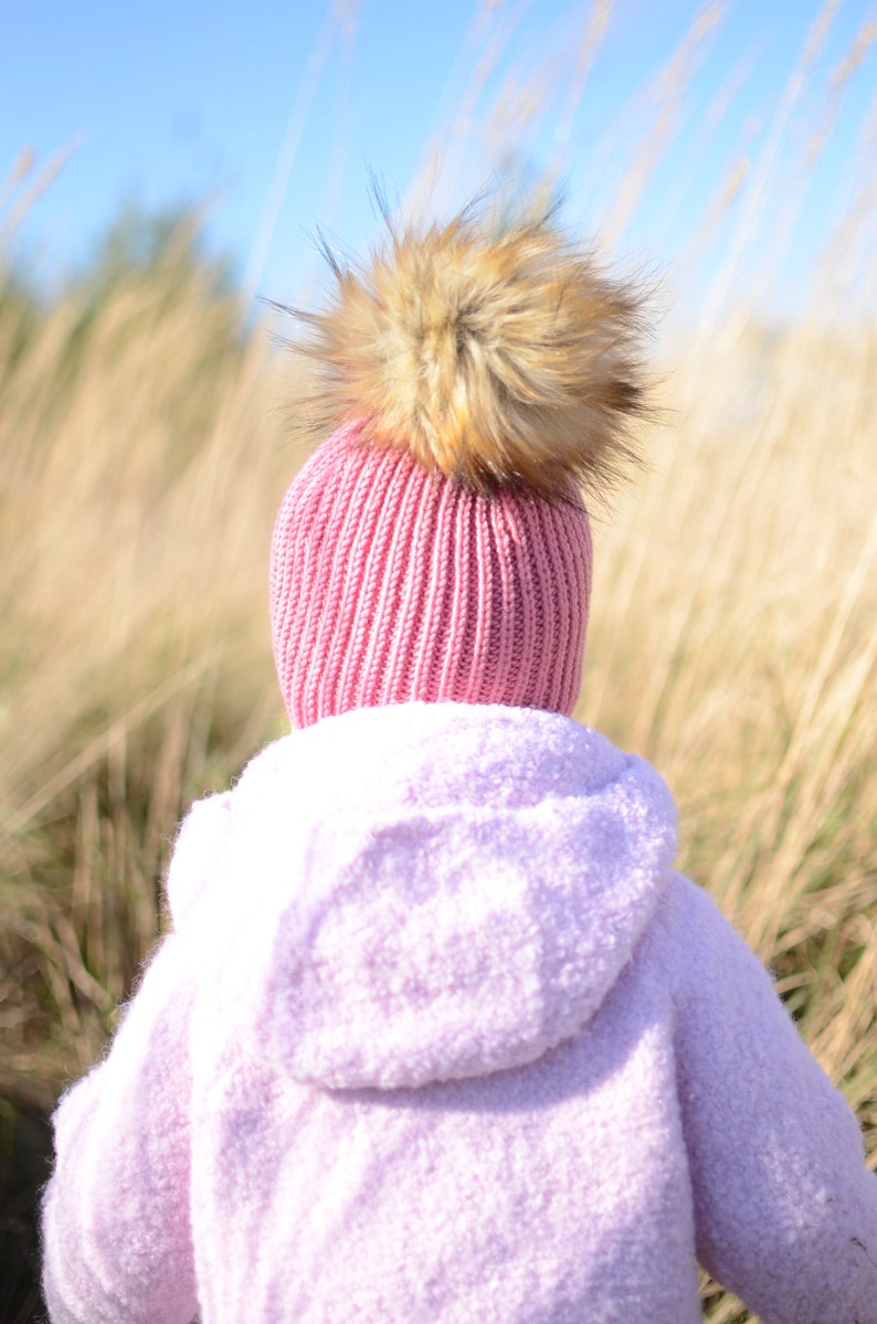 Hand Knitted Fur Pom Pom Girl Winter Hat image 6