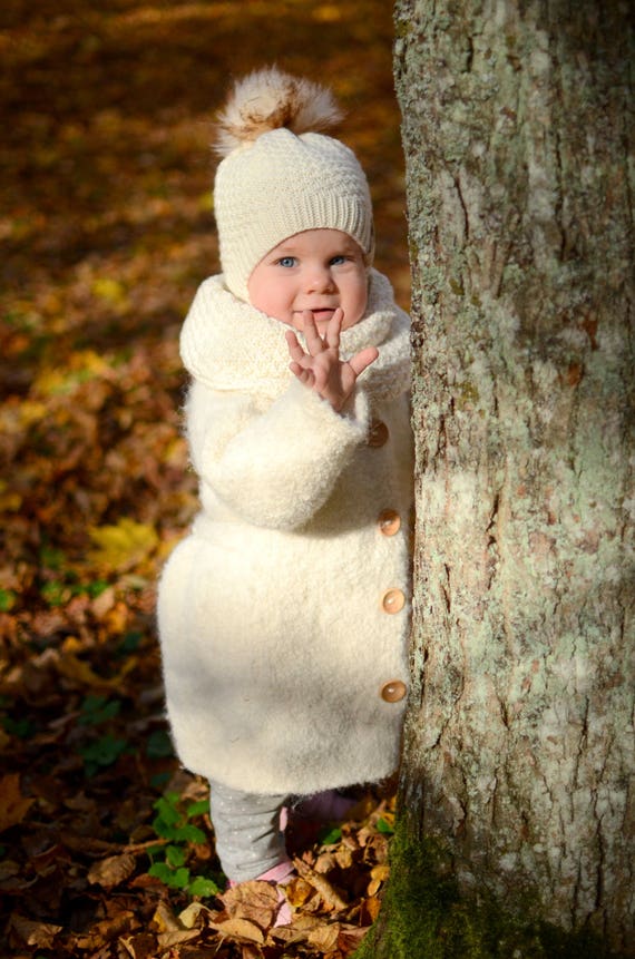 White Fur Pom Pom Hat Girls Winter Beanie Boys Winter Hat