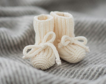 White Knit Newborn Booties, Hand Knitted Baby Boots