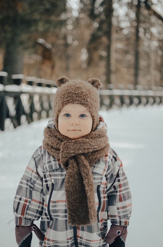 Bonnet et écharpe d'hiver pour Enfants, 2 en 1, Chapeau d'hiver ours enfants, Bonnet