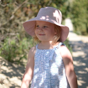 Girls Linen Sun Hat, Girls Summer Hat Wide Brim image 4