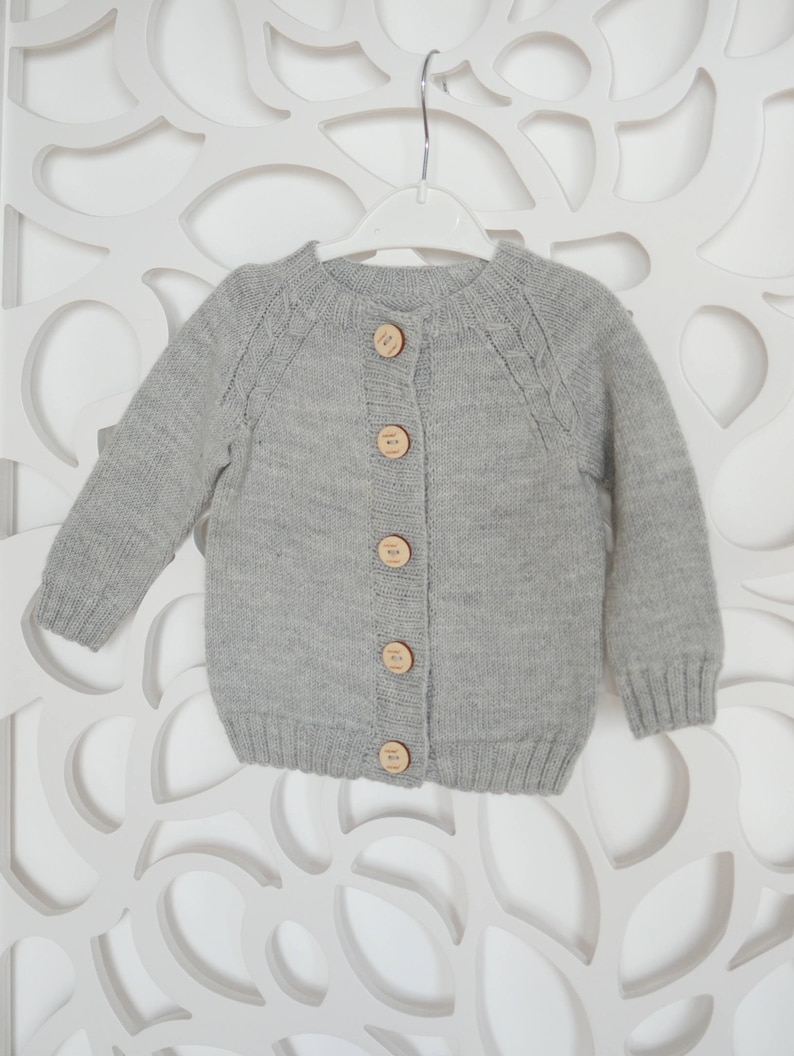 Hand Knitted Baby Cardigan Grey Merino Wool Baby Girl Etsy Australia