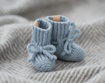 Knitted Baby Booties, Merino Wool Newborn Shoes size 0-3 months