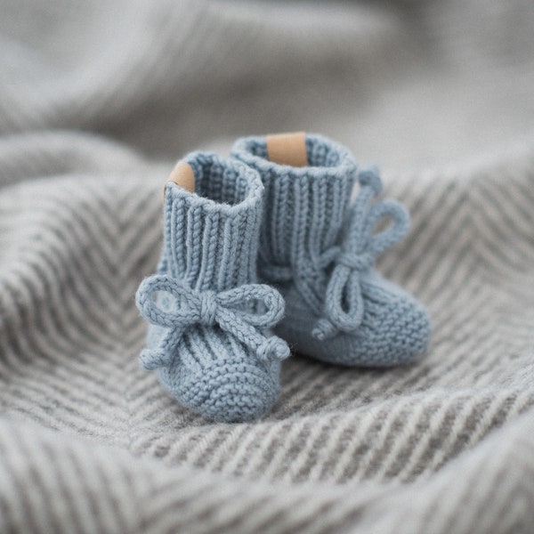 Knitted Baby Booties, Merino Wool Newborn Shoes size 0-3 months