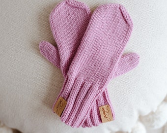 Toddler Wool Mittens, Hand Knit Merino Wool Mittens, Kids Gloves on a String,  Knitted Children Winter Mittens